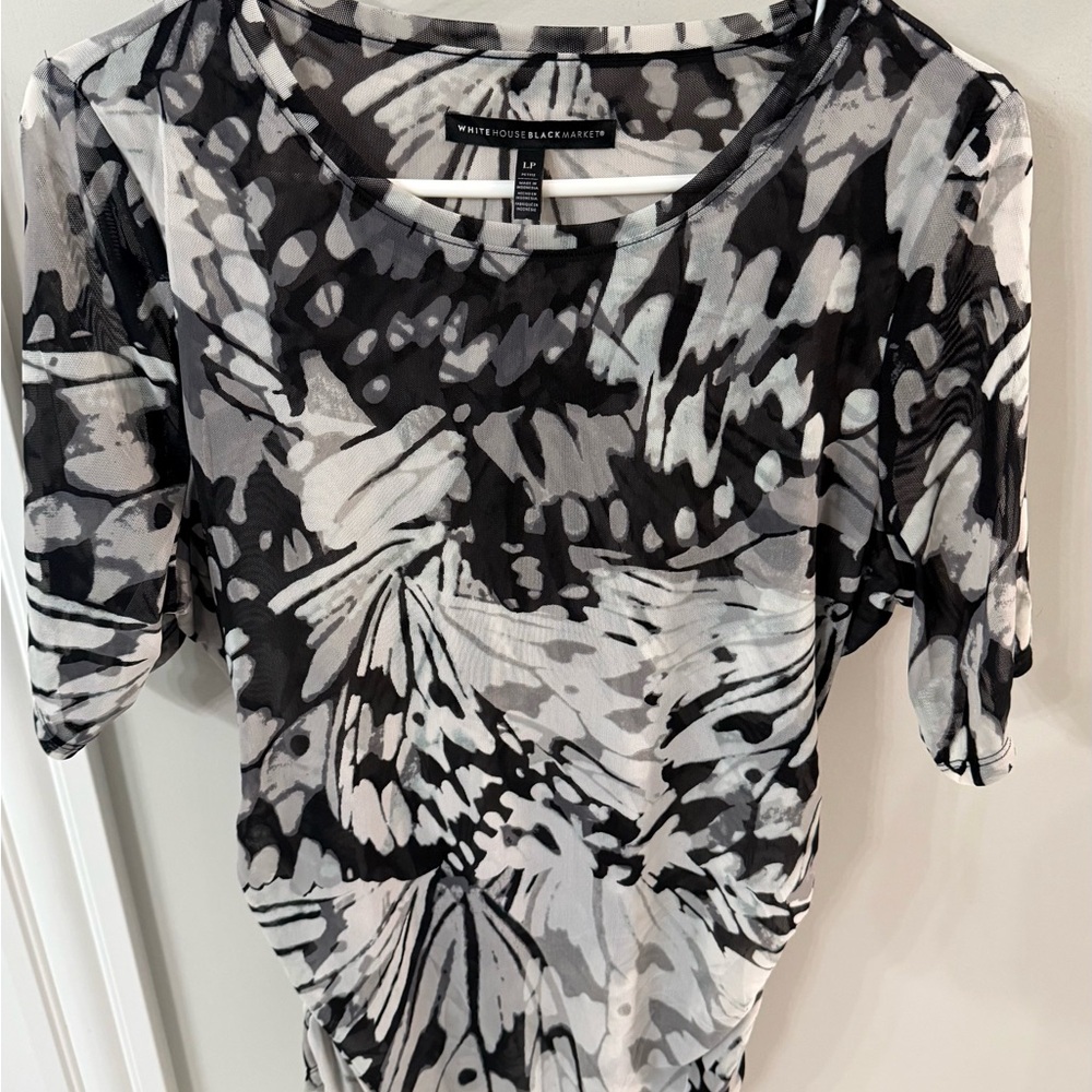 White House Black Market Black and White Patterned Blouse